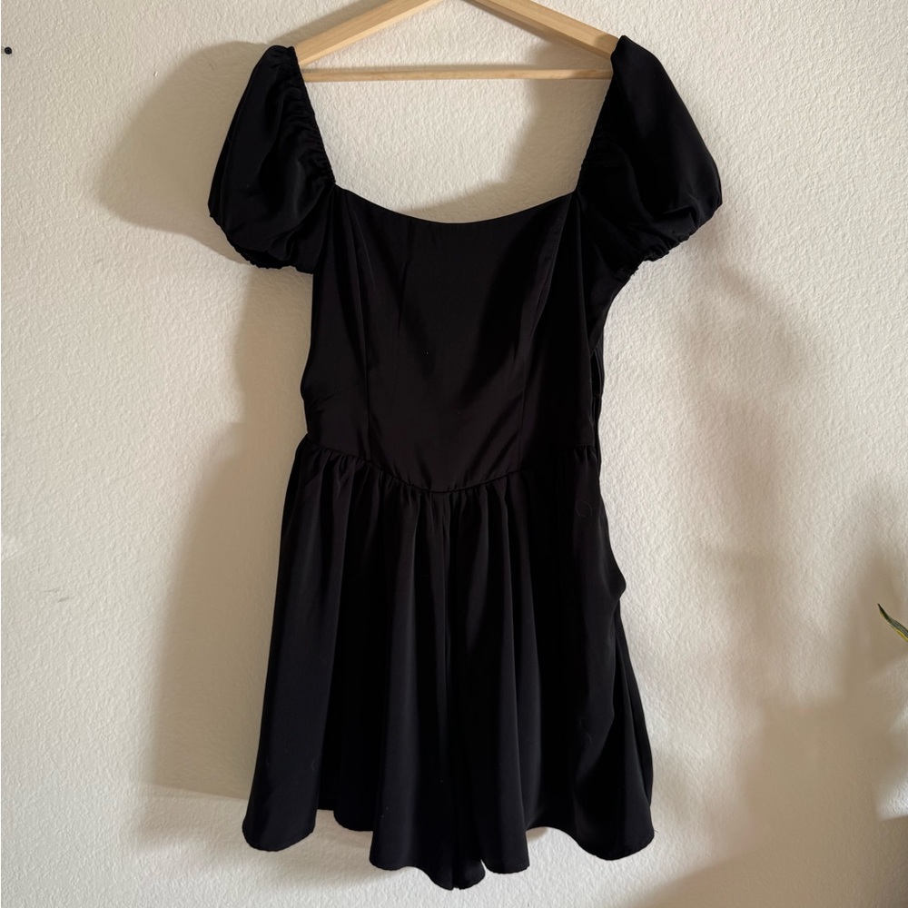 Elegant Black Puff Sleeve Romper